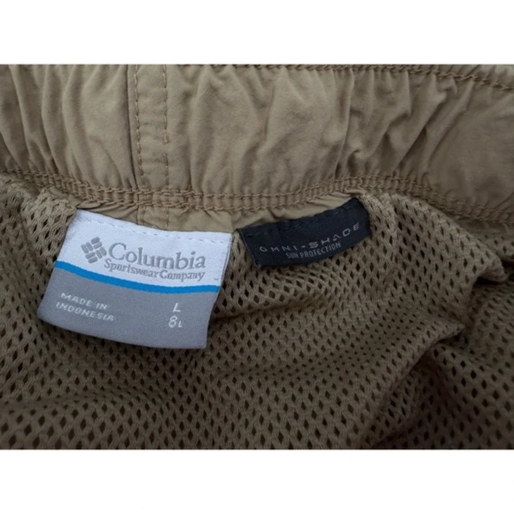 Columbia Shorts Mens L Tan Khaki Water Swim Trunks Mesh‎ Liner Zip Pocket Belted